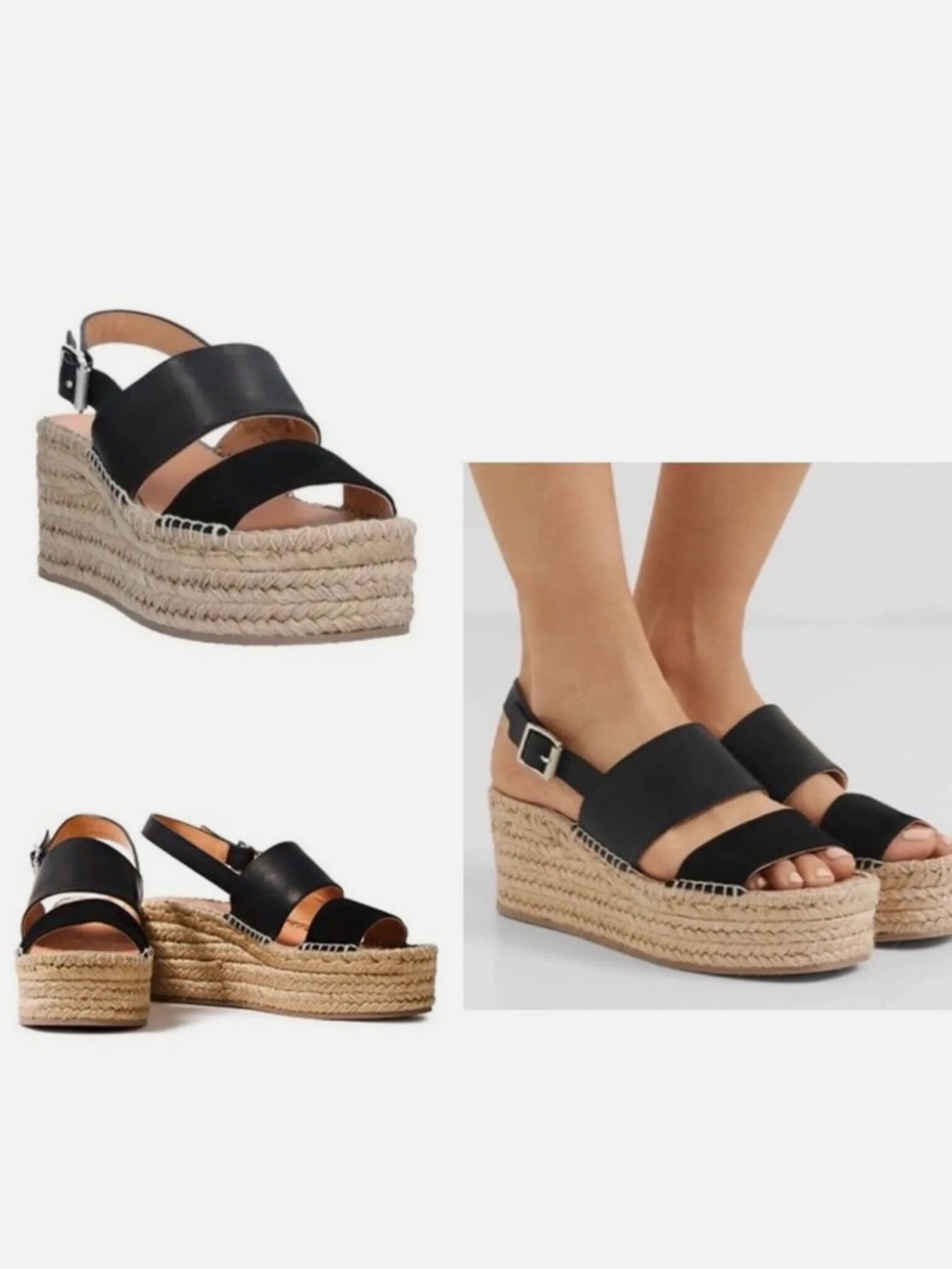 rag & bone Black Leather & Suede Espadrille Slide Sandals